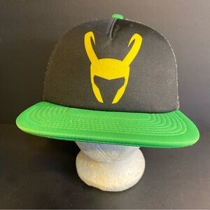 Marvel Comics Loki Black Trucker Hat Green Brim OSFM